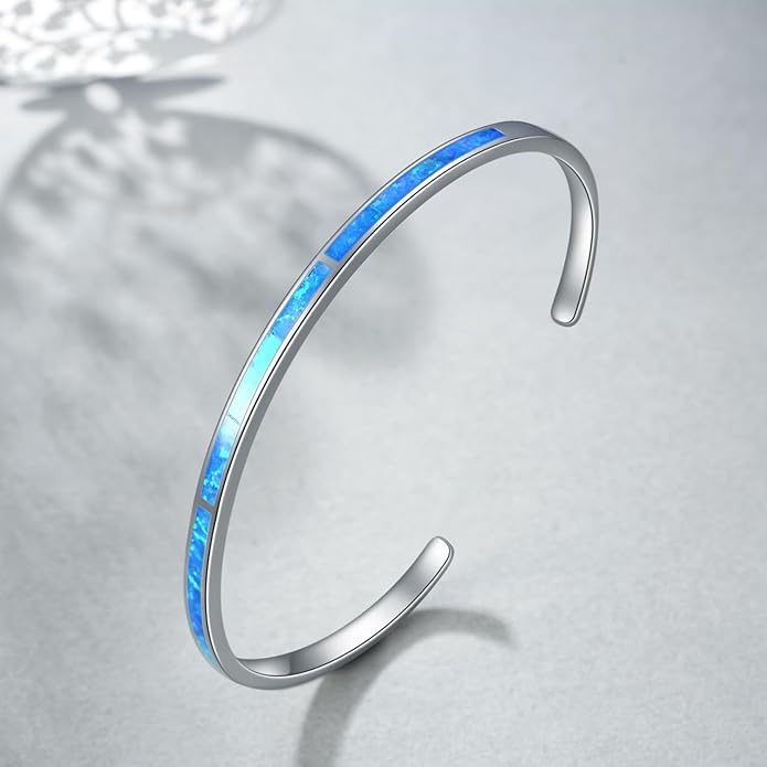 WINNICACA Bracelet for Women Opal Bracelet 925 Sterling Silver Opal Cuff Bangle Bracelets Inspirational Fine Jewelry Gifts for Women Her Wife Mom Daughter Anniversary Birthday Gifts Ideas