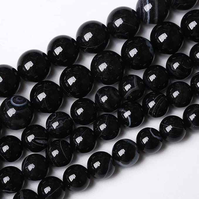90PCS 4mm Natural Black Striped Agate Beads Gemstone Round Loose Beads for Jewelry Making DIY Bracelet Necklace 15" Inch (Black Striped Agate Beads, 4mm)