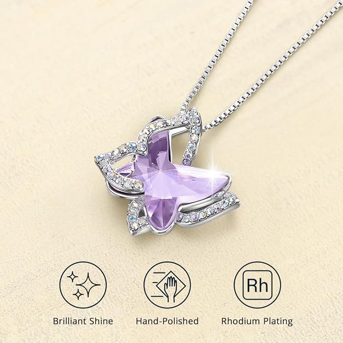 Valentine's Day Gift Butterfly Birthstone Crystal Necklace, Silver Tone with 18”+2” Chain, Necklace for Mother’s Day Anniversary Birthday Gifts for Women and Daughter