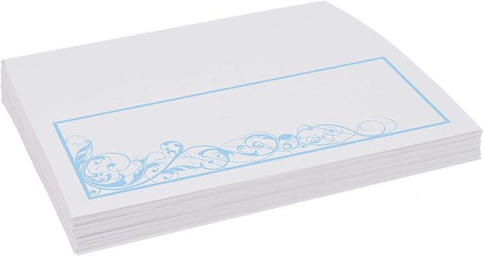 Scribble Vintage Swirl Place Cards, Light Blue (Choose Color), Set of 60, Pre-cut and Scored - Wedding, Party, Dinner, and Special Events - Made in the USA