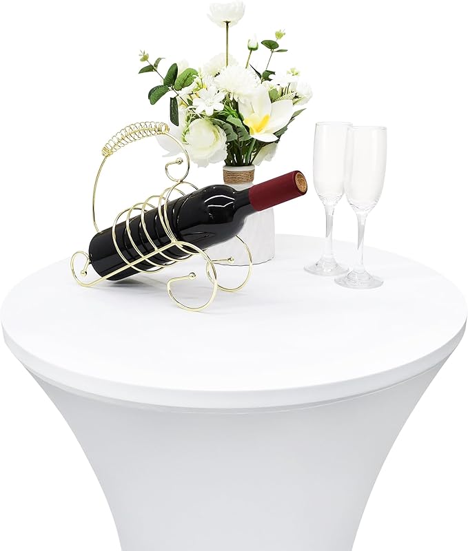 2PCS 24x43 Inch Round Fitted Cocktail Table Cover White Spandex Cocktail Table Cloth Highboy Fitted Tablecloth High Top Table Cloths for Party Pub Banquet Bistro