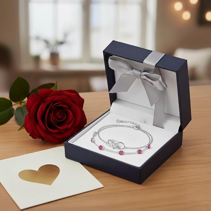 Prismata Infinity Birthstone Charm Link Bracelet 925 Sterling Silver Adjustable 12 Months Birthstone Infinity Bracelet Birthday Jewelry Gifts for Women Mom Her,with 7"+2" chain