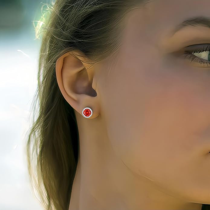 YOMELA Cubic Zirconia Earrings Studs, Halo CZ Birthstone Simulated Diamond Stud Earrings for Women