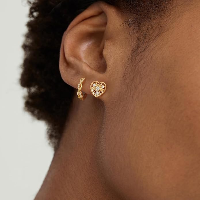 MYEARS Women Earrings Gold Huggie Hoop Ear Stud Cuff 14K Small Simple Hypoallergenic Everyday Jewelry
