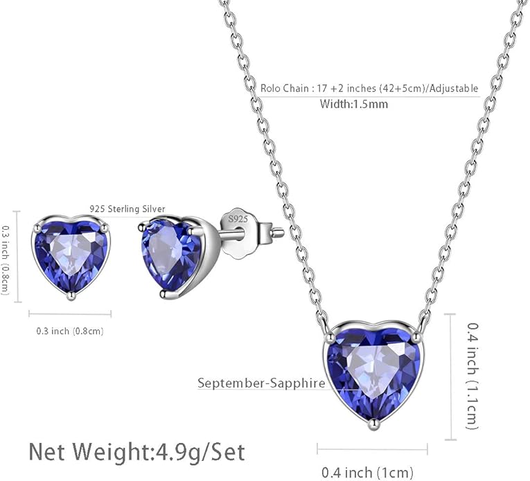 Aurora Tears Hearts Necklace Earrings Jewelry Sets - Women 925 Sterling Silver Birthstone Pendants Earrings Set Crystal Wedding Birthday Jewelry