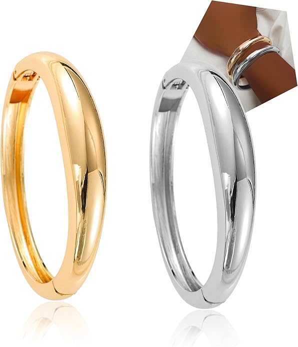 Women's Gold and Silver Cuff Bracelets Wide Chunky Bangle Set Hinged Minimalist Open Cuff Bracelet Stackable Bold Jewelry Gifts