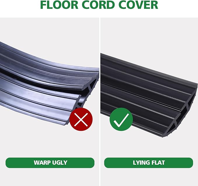4ft Floor Cable Cover Heavy Duty PVC Cord Cover Wire Cover to Prevent Trip Hazard for Home Office or Outdoor(4ft, Black)