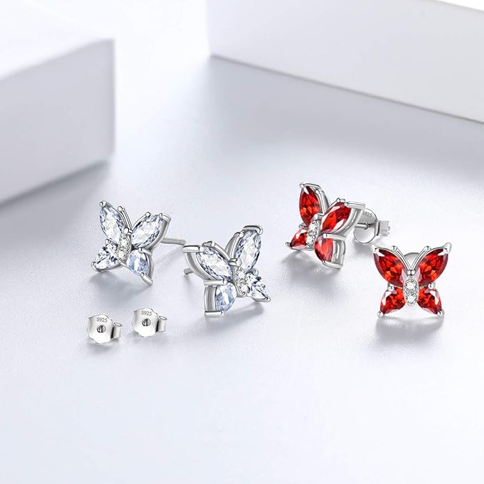 Aurora Tears Butterfly Jewelry,Women 925 Sterling Silver Butterflies Birthstone Pendant Necklace/Earrings/Rings Wedding Gift