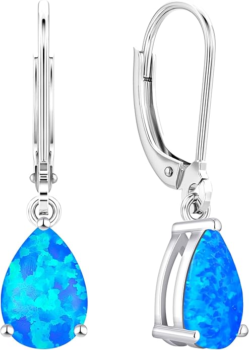YL 925 Sterling Silver Teardrop Dangle Drop Earrings for Women 7x10 MM Solitaire Birthstone Leverback Jewelry