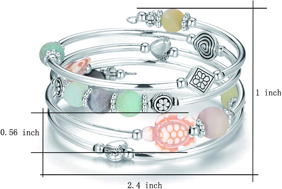 BULINLIN Layered Wrap Bangle Turquoise Bracelet - Bead Bracelet with Natural Agate Stone, Gifts For Women