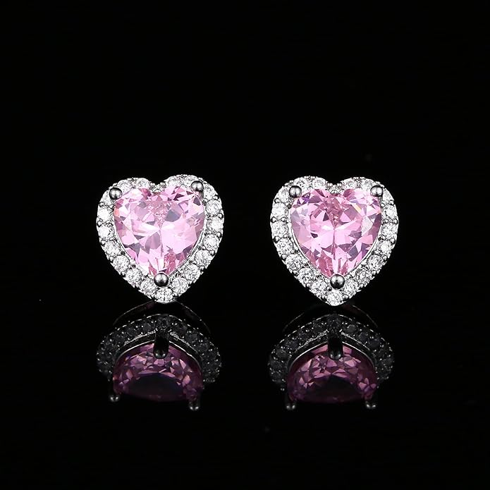 YOMELA Cubic Zirconia Earrings Studs, Halo CZ Birthstone Simulated Diamond Stud Earrings for Women