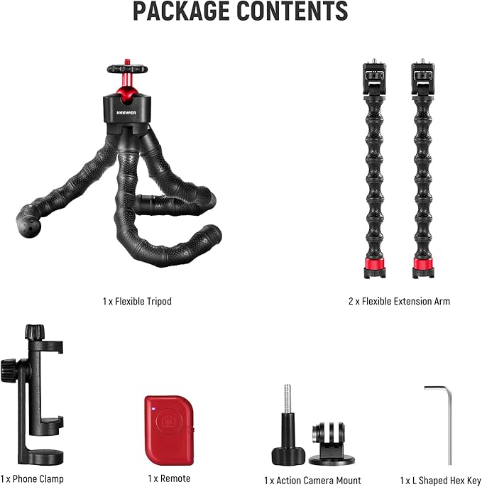 NEEWER T91 Flexible Tripod for iPhone Mini Cellphone Tripod Stand for Vlog, Magic Arms/Shutter/Phone Clamp/Action Camera Mount Compatible with GoPro
