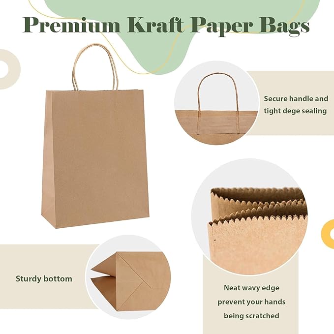 GSSUSA 600 Pack 8x4.25x10'' Paper Bags with Handles Bulk, Brown Paper Gift Bags for Small Business