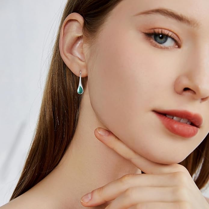 925 Sterling Silver Small Pear-Shaped Modern Style Hook Earrings with Crystals from Austria