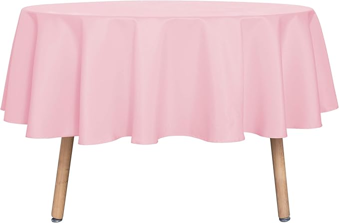 sancua Round Tablecloth - 70 Inch - Water Resistant Spill Proof Washable Polyester Table Cloth Decorative Fabric Table Cover for Dining Tables, Buffet Parties and Camping, Pink