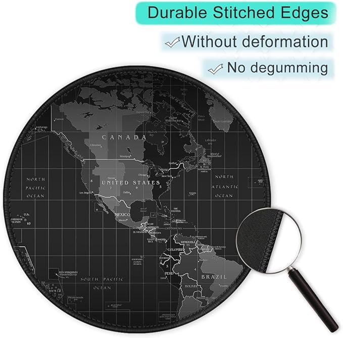 ITNRSIIET Round Mouse Pad with Stitched Edge Premium-Textured Waterproof Non-Slip Rubber Base Desktop Protection Mat Diameter 8.7 inches, Map