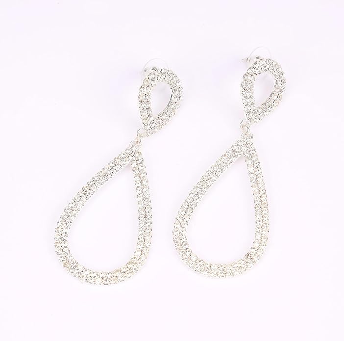 Rhinestone Teardrop Dangle Earrings Sparkly Wedding Jewelry