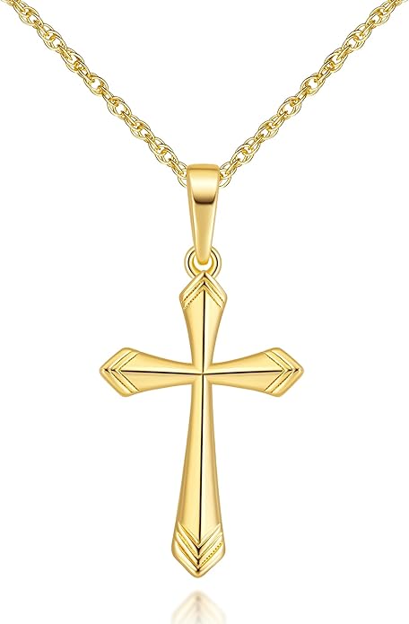KKR Cross Necklace for Women 14K Gold Cross Necklaces for Women Gold Crosses Chain Pendant Necklace for womens with V-Shaped Patterns Trendy Crosses necklaces for Womens