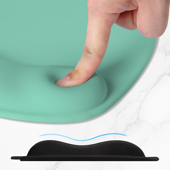 ITNRSIIET Ergonomic Mouse Pad, Cushioned Gel Wrist Rest, Non-Slip Base, Smooth Surface, Compatible with All Mice for Office & Gaming, Desk Accessory, 9.5 x 8.2 inch, Mint Green