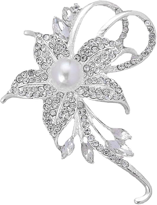 Crystal Pearl Flower Brooches Pins Fashion Beautiful Created Rhinestone Floral Brooch Good Idea for Party Dance Wedding Banquet for Elegant Women Girl