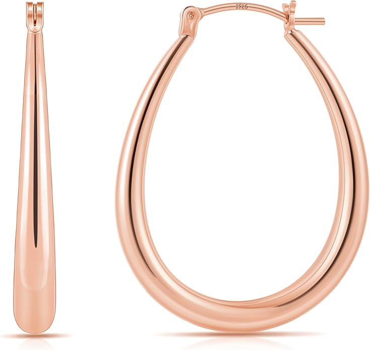 Gacimy Chunky Hoop Earrings for Women, 14K Gold Plated Oval Hoop Earrings with 925 Sterling Silver Post