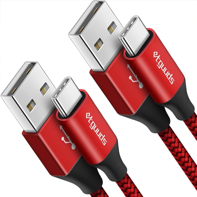 etguuds 6ft USB A to USB C Cable 3A Fast Charging, 2-Pack USB A to USB Type C Charger Cord for iPhone 16 15 Pro/Pro Max/Plus, for Samsung Galaxy S24 S23 S22 S21 S20 S10 A55 A54 Flip Note, Moto, Red