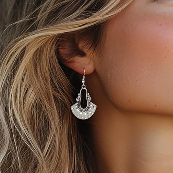 SPUNKYsoul Boho Dangle Earrings for Women – Lightweight Tribal Fan Paddle Design with Hieroglyphic Accents – Unique Handmade Gift Idea for Her