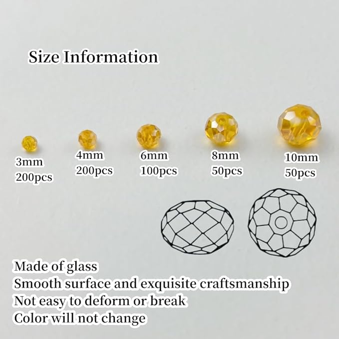600pcs Crystal Glass Beads 3mm 4mm 6mm 8mm 10mm Rondelle Faceted Crystal Beads Spacer Beads for Necklace Bracelet Earrings DIY Jewelry Crafts Making Supplies(Orange AB)
