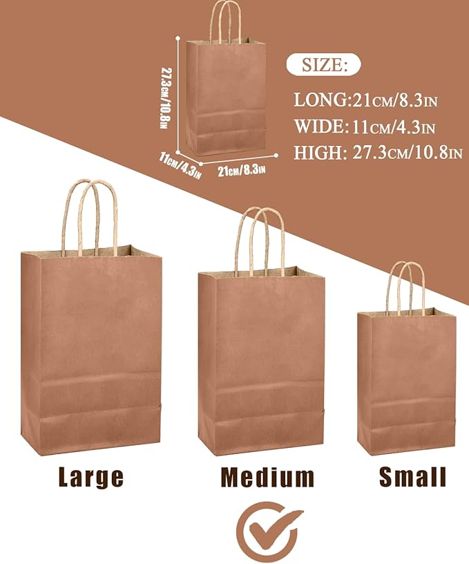 qiqee Apricot Gift Bag with Handles Bulk 24Pcs Paper Bags -10.6"x8.3"x4.3"Party Favor Bags - Solid Color