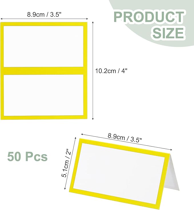 PATIKIL 50Pcs Table Place Cards, 3.5 x 2 Inches Blank Name Place Cards for Table Setting Wedding Reception Buffet, Yellow