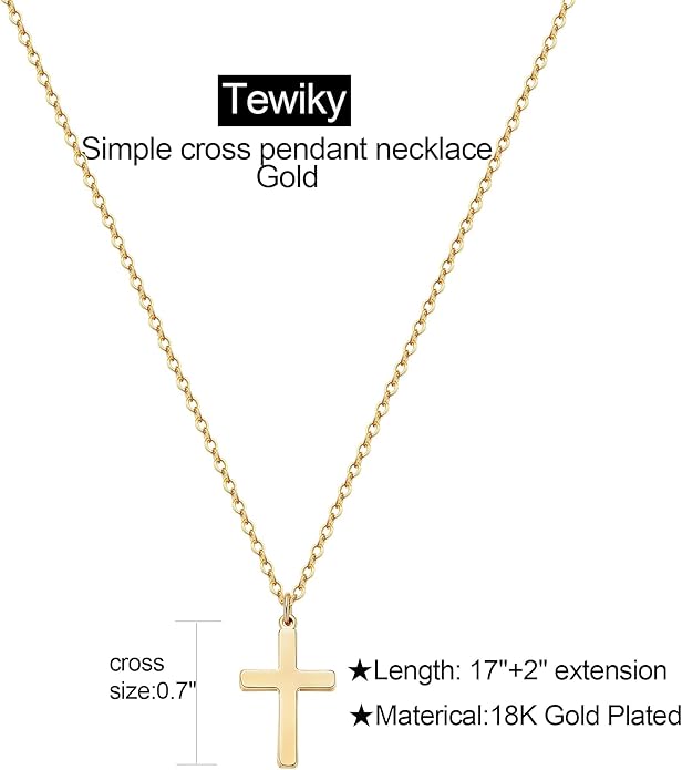 Tewiky Christian Gift Stocking Stuffers Cross Necklace for women-Dainty 14k Gold Plated/Silver Plated Pendant Necklaces Simple Cute Tiny Necklace Jewelry for Women
