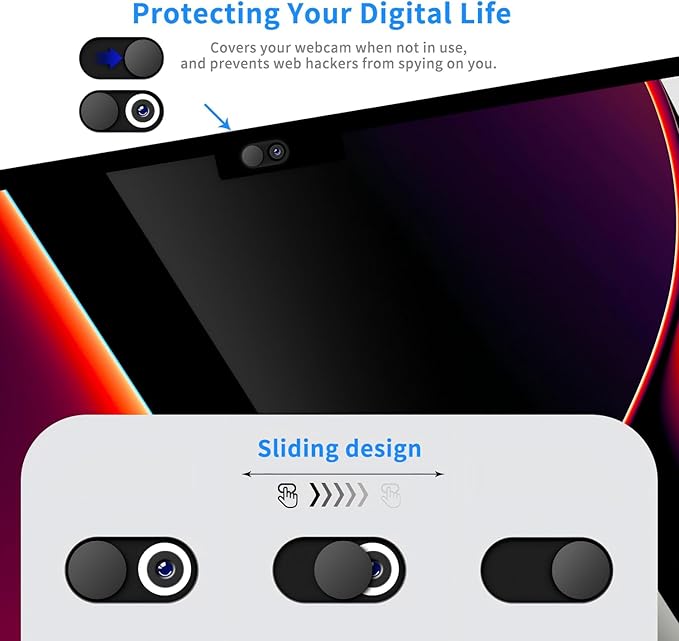 Metal Webcam Cover Slide[4 Pack Black], 0.022in Camera Cover for Laptop Computer, MacBook Pro/Air iMac iPad Tablet iPhone 8/7/6 Plus, Web Camera Blocker Protect Your Privacy [4 Pack Black]