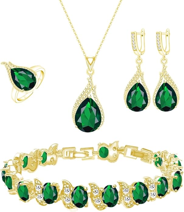 LMXXVJ Jewelry Set for Women,Teardrop Cubic Zirconia Necklace Earrings Adjustable Ring Bracelet Jewelry Set Formal Jewelry Gift