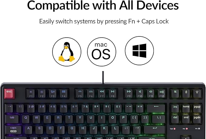 Keychron C3 Pro TKL 80% Wired Mechanical Keyboard, 8K Polling Rate, QMK/VIA Programmable, Hot-Swappable, RGB Backlit Shine-Through Keycaps, Super Red Switch, for Windows/Mac