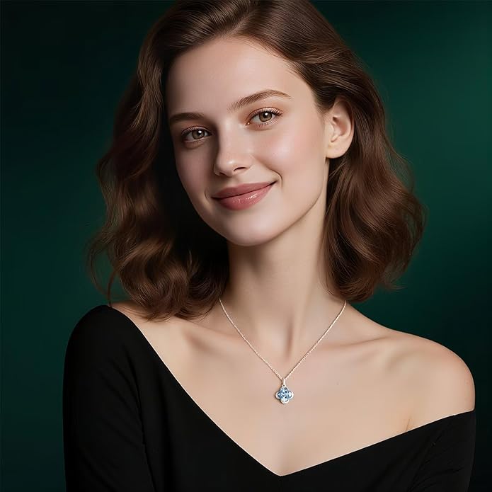 Iefil Valentines Day Gifts for Her - 925 Sterling Silver Birthstone Clover Necklace for Women, Anniversary Birthday Gifts for Wife Girlfriend Mom Daughter
