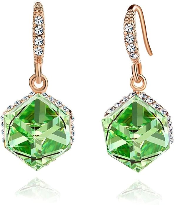 Austrian Crystal Cube Drop Dangle Earrings for Women 14K Gold Plated Hypoallergenic Jewelry