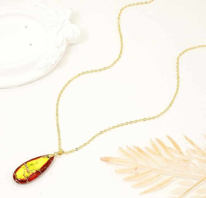 Stone Necklaces for Women Teardrop Gemstone Pendant Necklace Natural Stone Chain Necklaces