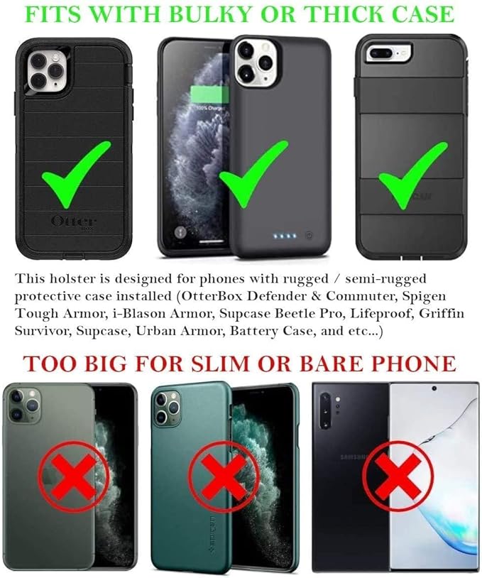 AH Military Grade Nylon Cell Phone Pouch - Clip Holder for Belt Loop, Fits iPhone 13/14 Max/Pro, S20 Plus, Otterbox (Large)