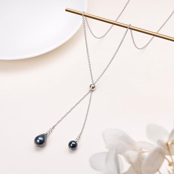 Long Necklace Sterling Silver Larait Bar Y Lariat Long Chain Drop Adjustable Necklace Gift for Her, 30"