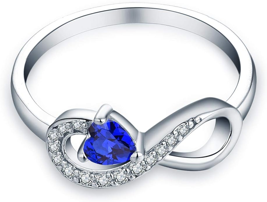 JO WISDOM Promise Ring for Women Sterling Silver Infinity Heart Promise Rings for Her Birthstone Cubic Zirconia Friendship Ring Size 5-12