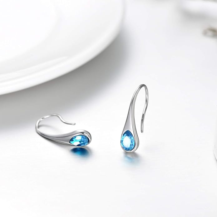 925 Sterling Silver Small Pear-Shaped Modern Style Hook Earrings with Crystals from Austria