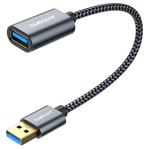 SUNGUY 5Gbps USB 3.0 Extension Cable, 1FT USB A Male to Female Extender Cord, Braided High Data Transfer Compatible with Xbox, Hard Drive, Webcam, USB Keyboard, Mouse, Flash Drive, Oculus VR