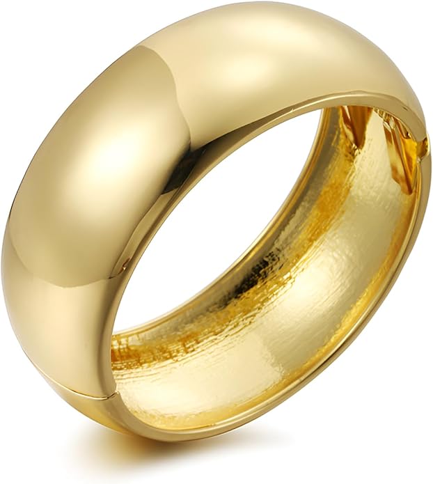 Golden Polished Chunky Twisted Hinged Waterdrop Bangle Bracelet for Women Spiraled Oval Bangle Bracelet