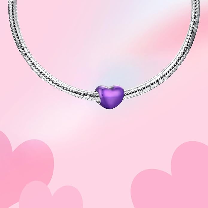 Birthday Fashion Love Heart Dangle Charm 925 Sterling Silver Charms fits Bracelets and Necklace Pendant Bead Charms Jewelry Present for Women Family Friends