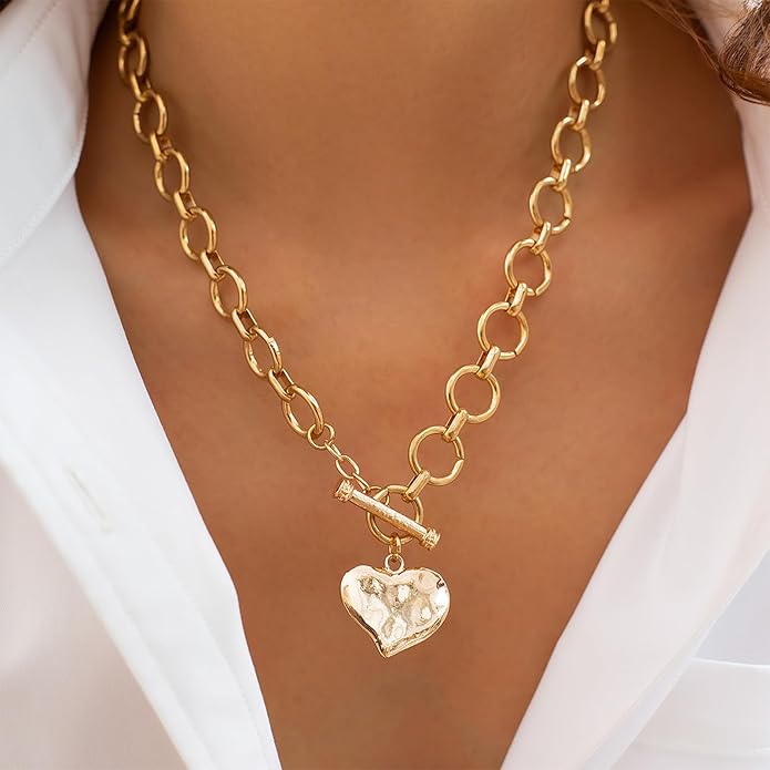 Atiptu Gold Chunky Cross Necklace for Women Statement Cross Pendant Necklace Layered Hammered Bold Cross Necklace Vintage Toggle Clasp Necklace Jewelry
