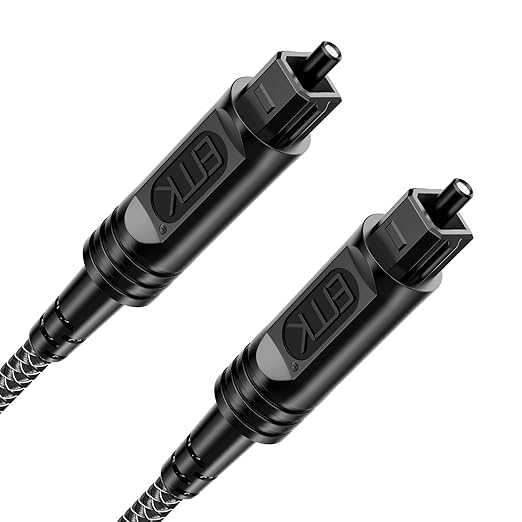 EMK Digital Optical Audio Cable [6 Feet/2M] - Slim Nylon Braided Toslink Fiber Optic Cable for Sound Bar, TV, Home Theater, PS4, Xbox, Blu-Ray Player & More - High-Speed SPDIF (Black1)