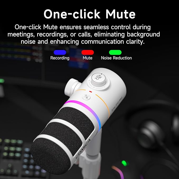 EJoy D10 PRO(D) Wireless USB Gaming Microphone – RGB Dynamic Mic with Wired/Wireless Modes, XLR/USB-C, Real-Time Monitoring, 45H Battery, Studio Mic for Gaming, Streaming, Podcast, Recording (White)