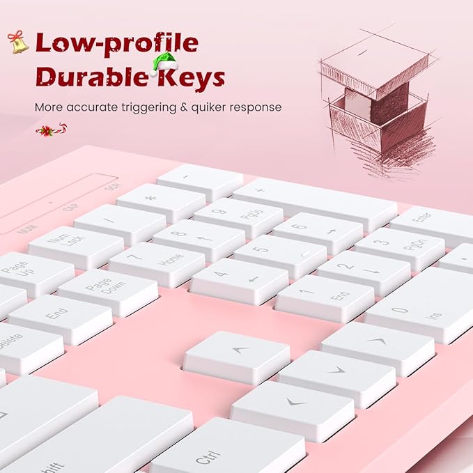 Computer Keyboard Wired, Plug Play USB Keyboard, Low Profile Chiclet Keys, Large Number Pad, Caps Indicators, Foldable Stands, Spill-Resistant, Anti-Wear Letters for PC Laptop (Pink, 1-Pack)