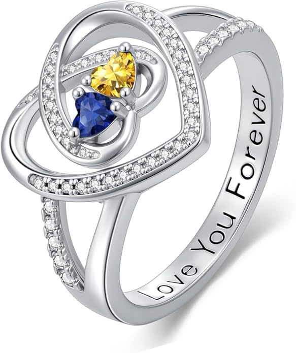 Valentine's Day Gifts for Women Birthstone Rings for Women Heart Statemet Engagement Eternity Wedding Promise Rings Jewelry Anniversary Christmas Valentine Mothers Day Birthday Gifts for Wife Her Girlfriend