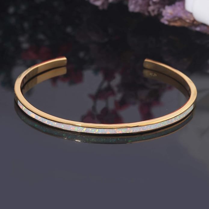 CiNily Womens Cuff Bracelet,Opal Bangle Bracelets Gold Plated Hypoallergenic Ladies Gemstone Open Cuff Bangle Bracelet
